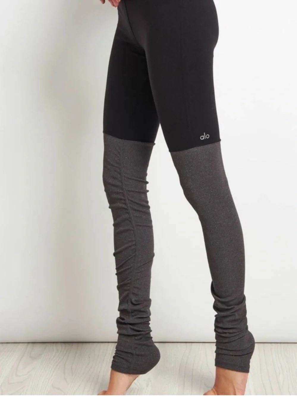ALO Yoga Black & Charcoal Two-Tone Goddess Leggings